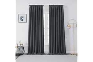 Joydeco Tende Termica Isolante Oscuranti per Interni Freddo e Caldo per Finestra Binario con Ganci Fettuccia da Camera Letto Soggiorno Grigio Scuro 2 Pezzi L132 x A245 cm