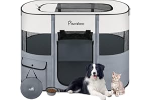 Pawaboo Foldable Pet Playpen, Cat Dog Playpen, Portable Dog Cage Exercise Kennel Crate with Waterproof Oxford, Puppy Pen Indoors/Outdoors Pet Tent Fence 80×60×55cm