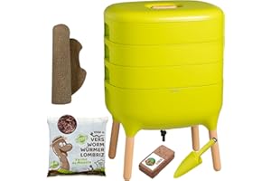 Moutta | Urbalive 3 vassoi Verde, Kit Completo I Vermicompostaggio Design I 500g di Vermi Lombrichi / 1000 pz. I Substrato Iniziale I Stuoia di Canapa + Pala I Interno, Balcone e Giardino