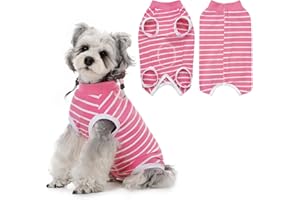 PawSailor Combinaison de Récupération Chien Femelle et Mâle Rayé, Combinaison Médicale pour Chien, Gilet de Récupération Chirurgicale pour Animaux en Coton Doux, Protection des Plaies, Rose M