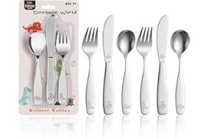 Lehoo Castle Kinderbesteck, 6-teiliges Edelstahl Besteck Kinder Set mit Löffel, Gabel, Messer, Dinosaurier Kinderbesteck ab 3 Jahre