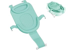 TAIYYI Babybadenetzt, Baby Badewanne Pad,Badewanneneinsatz Baby mit Mesh Verstellbar,Babywannenmatte Anti-Rutsch mit Sicherheitsgurt,Babybadenetzt Babywannenmatte für Neugeborene Kleinkind (grüner)