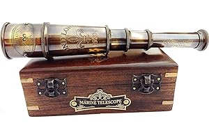 NAUTICAL REPLICA HUB 1920 Telescopio Marino Da Collezione Decorazione Spyglass Antico Montato In Ottone Massiccio 15 Pollici Pirata Telescopio con Scatola di Legno
