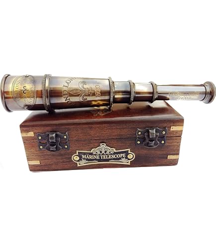 Antikes Messing-Fernrohr 41 Cm Mit Lederhülle - Dekoratives Teleskop Im Vintage-Stil In Holzbox Mit Gravur