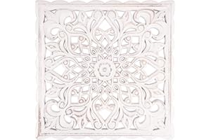 PCAPZZ Wooden Wall Decor Floral Hollow Carved Decorative Wall Panels Hanging Rustic Art Decor Wall Art Fretwork Panels Home Wall Ornament for Hallway Bedroom Living Room Cafe Office 30x 30cm (Square)