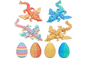 Balkwan Dragon Eggs Gift Set with Surprise Mini Winged Dragon Inside 3D Printed Articulated Crystal Toy Easter Eggs Fun Toy Christmas Basket Stuffers for Kids Boys and Girls (4pcs)