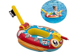YIHELU Flotador Bebé, Flotador para Bebe Barco Pirata con Pistola de Agua Flotadores Piscina Inflable Anillo de Natación Hinchable Natación Juguete para Bebés Niños de 3 a 10 Años