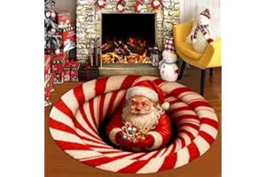 DEWPPXI 3D-Teppich Weihnachtsdekoration, Runder 3D Weihnachtsteppich, Illusion Weihnachts-Fußmatte, Rutschfeste Weihnachtsmann-Teppichmatte für Eingangsbereich, Wohnzimmer und Flur (Style-H,100*100cm)