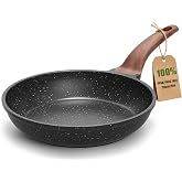 YASHE Non-stick frying pan 20 cm, non-toxic, PTFE and PFAS free | Cast aluminium with wood effect handle; even heating; suita