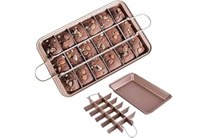 HIMKI Brownie Stampo per dolci con pareti divisorie e fondo di sollevamento, professionale, antiaderente, brownie Pan