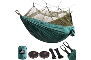 NATUREFUN Amaca da Campeggio da Viaggio Ultraleggera con Zanzariera | capacità di Carico 300 kg | Traspirante Nylon | 2 x Moschettoni Premium,4 x Corde in Nylon Incluse | Per Esterno Interno Giardino