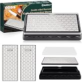Kalolary Double Sided Diamond Sharpening Stone, Knife Sharpener Plate Honeycomb Surface with Non-Slip Base (400/1000 Grit, 15
