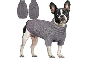 Hjumarayan Pull Chien Moyen, Hiver Pull pour Chien Simple Elégant Pull-Overs à Col Montant avec Manches Sweat Epais et Chaud pour Bouledogue Français, Gris L