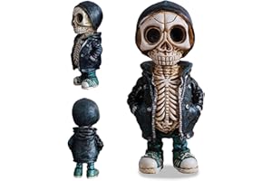 Kinwodon Cool Skeleton Figurines, Cute Resin Skull Statue Gothic Sculpture Gifts Halloween Ornaments Memorial Crafts for Outdoor Indoor Home Office Desk