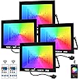 NATPOW 100W RGB Floodlights, Flood Lights Smart Colour Changing LED Security Lights Outdoor with Remote&APP Control, IP66 Waterproof Wall Light forGarden, Courtyard, Landscap, Stage Decoration(4Packs)