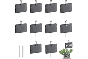 HIUOUIH Ensemble de Étiquettes en Ardoise Jardin 10 x 8 cm Plantes Potager Semis Exterieur Plantation Réutilisables avec Tiges Acier Inoxydable et 1 Craie pour Cour, L'extérieur, Serre