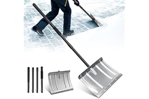 OLLIDOT Snow Shovel, Heavy Duty Aluminum Metal Tool - 170 cm Long Handle Ergonomic Metal Snow Push Shovel, Portable for Driveway Car Trunk Home Garage Backyard Walkway Parking, Black