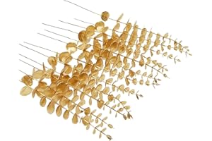 RHQFDM 24 Stücke Künstlichen Eukalyptuszweige 38cm Gold Eukalyptus Deko Plastikpflanzen Die Wie Echte Pflanzen Aussehen Künstliche Zweige Blätter Deko für Hochzeiten,Gärten,Bürodekorationen