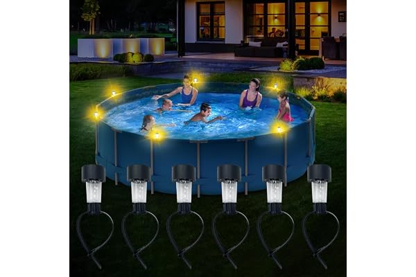 DAZZTIME Lot de 6 éclairages solaires pour piscine, jardin, escaliers, cour et terrasse - Étanche IP44