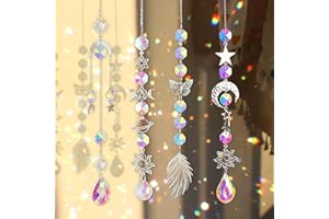 OPAHUTER Acchiappasole Cristallo in Argento, 4 Pezzi Acchiappasole in Argento da Appendere a Catena per Lampadari in Cristallo, Acchiappa-Sole Prisma Arcobaleno Creatore per Casa Giardino Nozze (A)