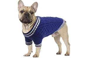 LiebeDD Pull Grand Chien, Col en V Tricot Pull Noel Chien, Pull-Overs pour Chiens, Vetement Chaud Chien, Sweat en Polaire Doux Chien, Pyjama Chien, Manteau Bouledogue Francais, Bleu L