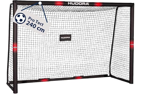 HUDORA Fotbollsmål Pro Tect – stor fotbollsmål för barn och vuxna – skummantlad fotbollsmål med nät – högkvalitativ utomhusmålvägg med stötskydd