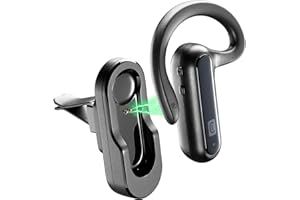 Cellularline | Car Flat | Écouteurs Oreillette Bluetooth Mono avec Support de Voiture pour Bouches d'Aération ou Adhésif - Autonomie en Conversation : 6 Heures - Recharge : 1,5 Heures - Noir