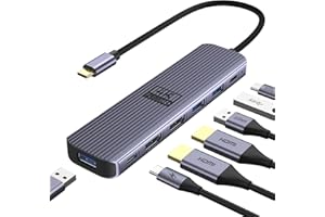 Adaptateur USB C Double HDMI, Newmight 7 en 1 Station d'accueil USB-C pour Deux écrans, 4K60@HZ,équipée de 2 Ports HDMI, 3 Ports USB 3.0, Charge PD 100 W, Port USB-C 3.0, Compatible avec Dell