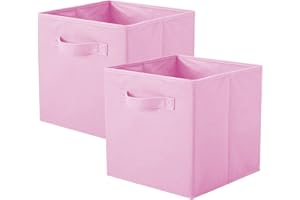 PowerKing Storage Box, 2 Pieces Foldable Storage Cube Storage Box Made of Fabric in Cube Shape – Pink