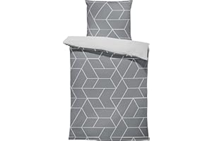 one-home Bettwäsche Microfaser Modern Bettbezüge B-Ware mit Reißverschluss, Größe:135x200 cm, Farbe:Geometrisch grau