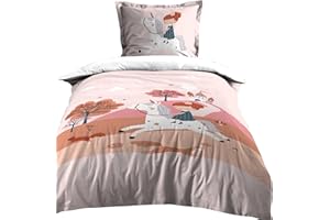 STOF Lovely CASA – Parure copripiumino + 1 federa – Dimensione 140 x 200 cm – 100% cotone – modello cirielle – rosa, ragazza, unicorno, cavallo – principessa, 140 x 200 cm