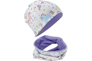 HECKBO Barnmössa Beanie & Halskrage Set – med fleece- eller jerseylinning (vändbar) – unisex för flickor och pojkar – 95% bomull – perfekt för höst, vår och vinter