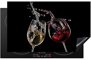 KitchenYeah© Induction Hob Protector Mat 20.5"x33.5" / 85x52 cm Stove Cap Top Cover Kitchen Cooker Covers for Electric Hobs Vinyl Red Wine - White Wine - Glass - Black