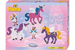 Hama Perlen 3138 Geschenk-Set Zauberhafte Pferde mit ca. 4.000 bunten Midi Bügelperlen mit Durchmesser 5 mm, Vorlagen und 2 Stiftplatten, inkl. Bügelpapier, kreativer Bastelspaß für Groß und Klein