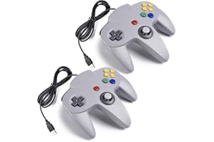miadore 2x Manette de Jeu 64 N64 USB Classique Gamepad Joystick pour Windows PC Mac (Gris 2 Pack)