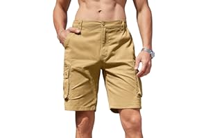 Breampot Mens Cargo Shorts Casual Cotton Combat Shorts Multi-Pocket Elastic Waist Utility Work Shorts