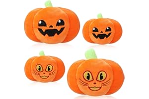 AORIHER 4 Pcs Halloween Pumpkin Plush Toy Pumpkin Plush Pillow Stuffed Pumpkin Plushie for Boys Girls Halloween Pumpkin with 2 Expressions Party Decor Gifts, 3.5 and 6 Inches