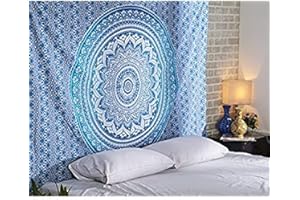 Aakriti Gallery Cotton Mandala Tapestry Wall Hanging - Bohemian Bedspread, Boho Blanket/Throw Tapestries for Living Room, Home Decor (Blue, 220x200 CMS)