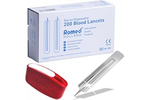 Romed 200 Stück Milienlanzette, Einweglanzette, sterile Blutlanzette von Edehlstahl und tidily Entsorgungsbehälter rot 1 Stück