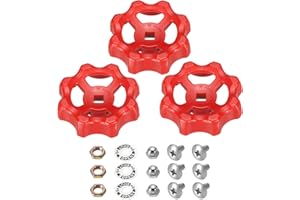 PATIKIL Manija de Grifo Exterior Cuadrada Con Orificio de Vástago de 7X7mm, Rueda Redonda de Abs para Reemplazo de Manija de Grifo de Agua Con Espaciadores de Tornillos, Rojo, 3Pcs