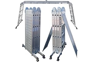 WORHAN Échelle de 4.6m Aluminium Multifonction avec 2 Plates-Formes d'acier Modèle de Grosse CHARNIÈRE Polyvalente Escabeau Échafaudage Multi-Usage ALU Modulable Pliable KS4.6+Platforms