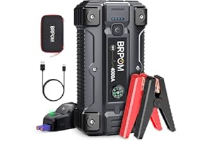BRPOM Arrancador de Coches Portátil 5000A, Arrancador de Baterias de Coches(para Todo Gasolina o 10L de Diésel), 12V de Baterias con Cables Inteligentes, Salida QC3.0, Espera Larga