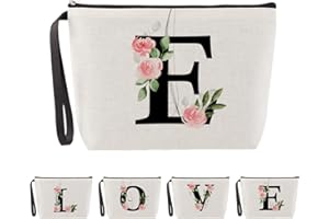 Blisswave Trousse de Toilette A-Z, Cadeaux Personnalisés pour Femmes, Fille, Maman et Amies, Noël, Anniversaires, Petite Trousse Maquillage Rose Élégante et Mignonne, Ornée de Vos Initiales (Beige)