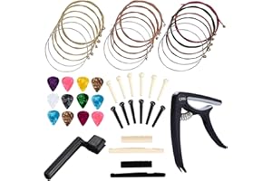 Anvin Akustikgitarre Zubehör Kit Gitarrensaiten Ersatz Wechsel Werkzeug Einschließlich Gitarre Akustik Saiten Picks Kapodaster Saitenkurbel Brücke Pins Picks für Gitarrenspieler Anfänger (48 Stück)