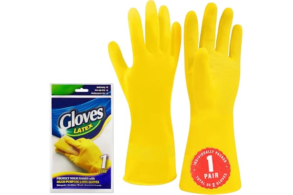 SteadMax 1 par små rengöringshandskar, återanvändbara naturlatex gummihandskar, vattentäta halkfria diskhandskar för kök och hushåll (M, 1 par)