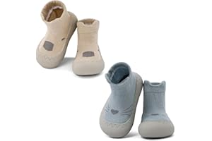 LACOFIA 2 Pares Zapatos Primeros Pasos Calzado Bebé Niños Niñas Zapatillas Calcetines Antideslizantes Bebé con Suela de Goma 6-24 Meses
