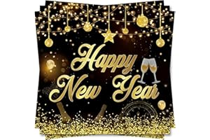 FANGBOJIE 20St Silvester Servietten,Happy New Year Servietten,2026 Papierservietten Tischdeko Schwarz Gold Silvester Neujahr Deko mit Goldmetallischer Aufschrift,Tischdeko für Neujahr Party Dekoration,33x33cm