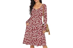 GRECERELLE Womens Long Sleeve Casual Plain Swing Dresses Button Down A-Line Midi Short T-Shirt Dress with Pockets