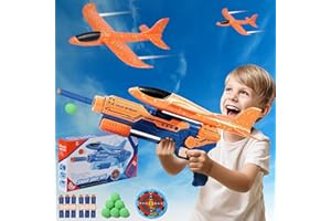 FUN FIZZLE Airplane Launcher Toy - 2 Flight Mode Target Play Set Foam Glider Catapult Plane Toys- Indoor Outdoor Shooting Game Flying Toy - Birthday Gift for Kids Age 4 5 6 7 8 9 10 11 12 Years Old Boys Girls