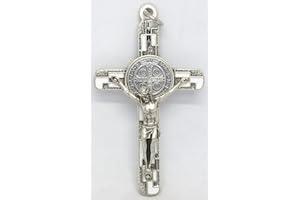 GTBITALY 10.674.31 ms croce di san benedetto argento con smalto mosaico con anello 8 cm esorcista esorcismo bianco